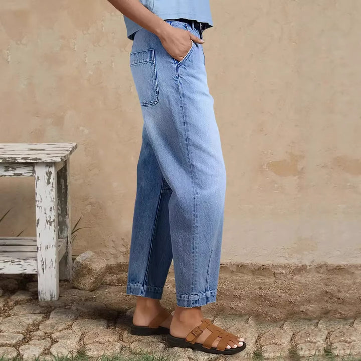 Dame løse jeans med moderne kort snit og høj talje