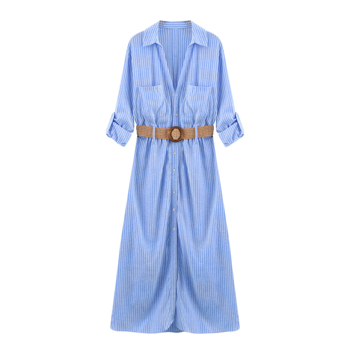 Femme Casual Button-Up Midi Kjole med Bælte Stilla