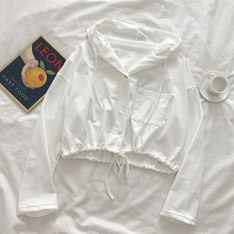 Damer Polstret Button-Up Hoodie med Snøre Stilla