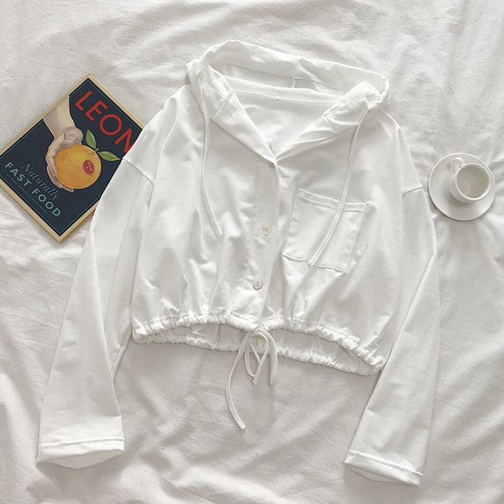Damer Polstret Button-Up Hoodie med Snøre Stilla