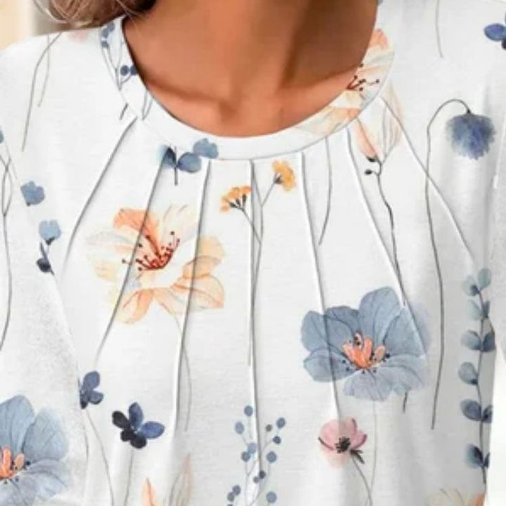 Dame blomsterprint langærmet skjorte med folder Stilla