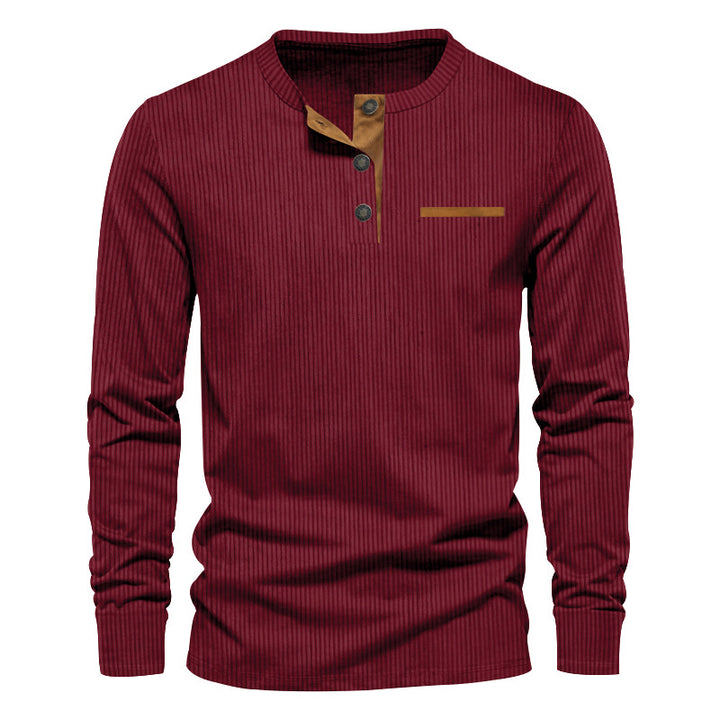 Herrer langærmet Henley-shirt med struktureret design og moderigtige knapdetaljer Stilla
