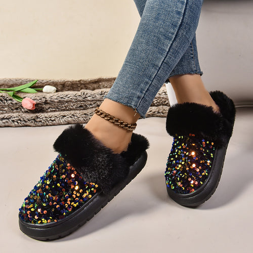 Dame fluffy slippers med glimmerdetaljer Stilla