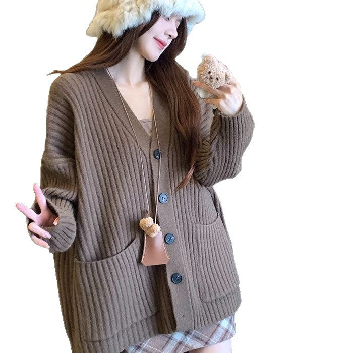 Dame chunky strik cardigan med behagelig pasform og praktiske lommer Stilla