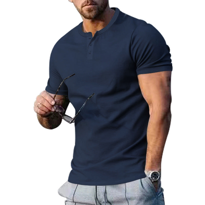 Herren kortærmet Henley T-shirt med praktisk knapdesign og kropsnær pasform Stilla
