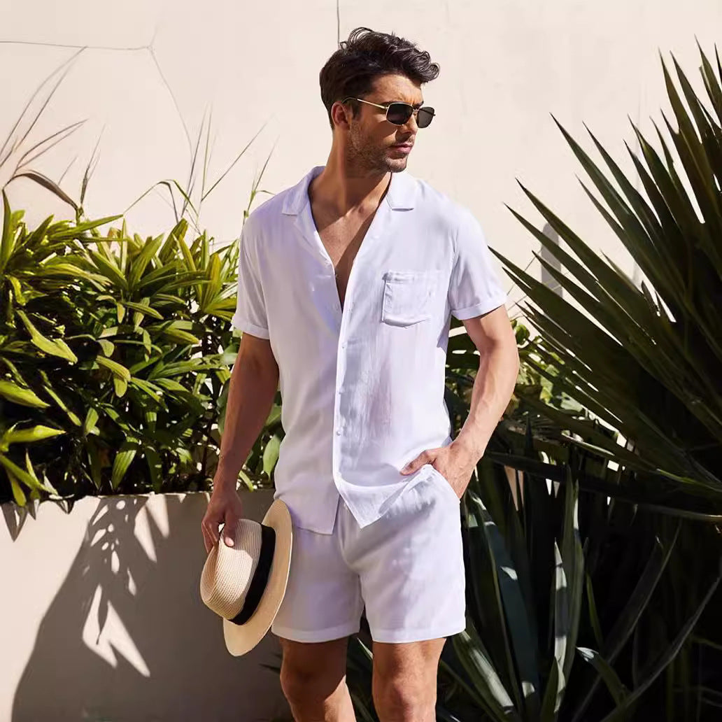 Herrer let sommerkombination af skjorte og shorts Stilla