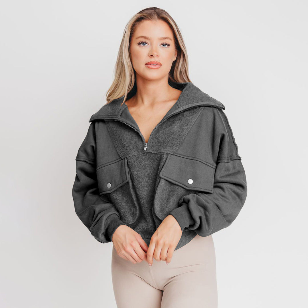 Dame hyggelig fleece-pullover med lynlås og praktiske lommer Stilla