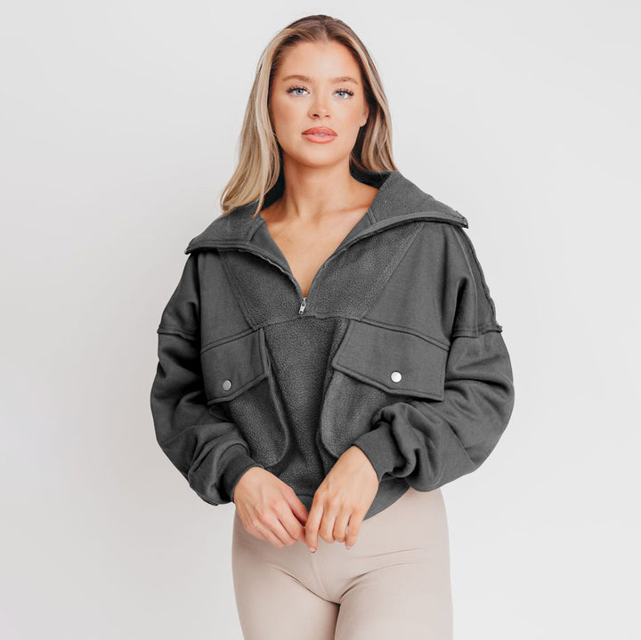 Dame hyggelig fleece-pullover med lynlås og praktiske lommer Stilla