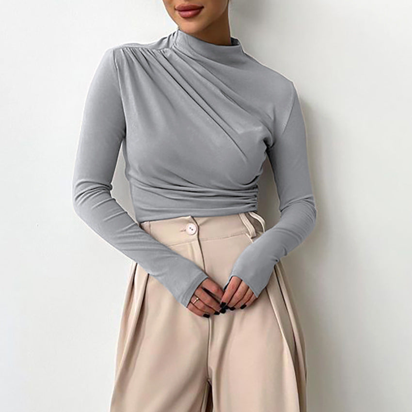 Dame langærmet top med asymmetrisk snit og elegant drapering Stilla