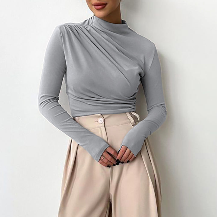 Dame langærmet top med asymmetrisk snit og elegant drapering Stilla