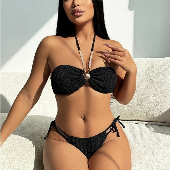 Dame Bandeau-Bikini-sæt med moderne perle-betoning Stilla