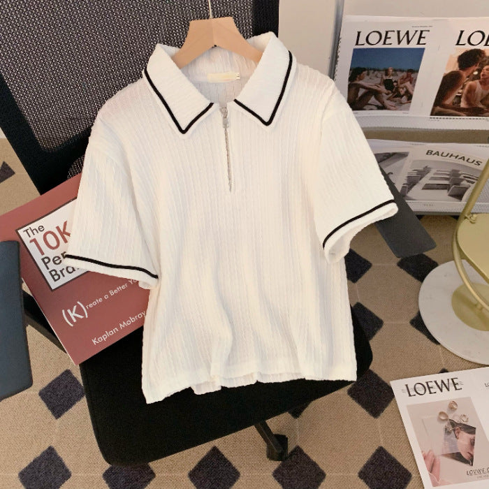 Femme Zip-Up Polo-Top med kontrastdetaljer Stilla