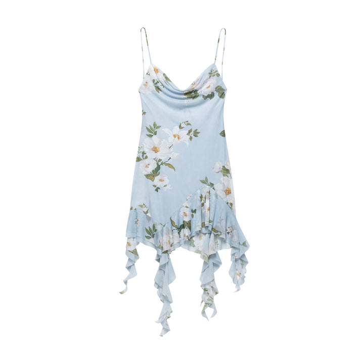 Femme Elegant Floral Cowl Neck Dress med Rullegardin Kant Stilla
