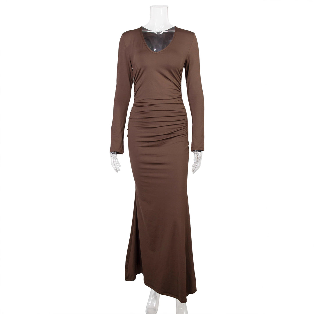 Dame elegant midi-kjole i højkvalitets velour Skovae