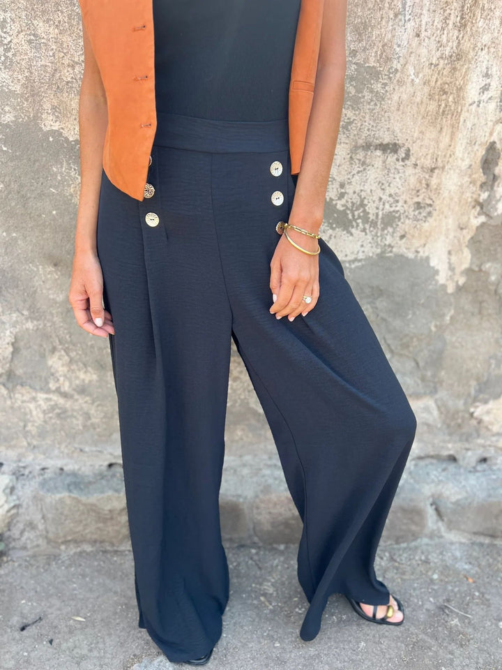 Dame High-Waist Palazzo-bukser med moderne knapdetaljer Stilla