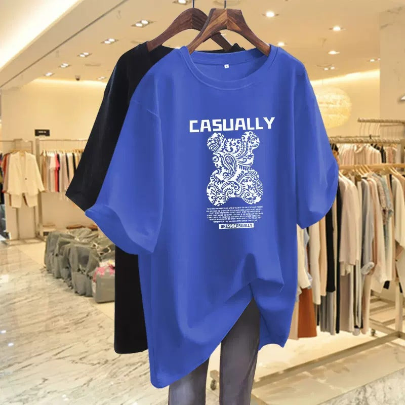 Dame T-shirt med kreativ grafisk tryk og afslappet oversized snit Stilla