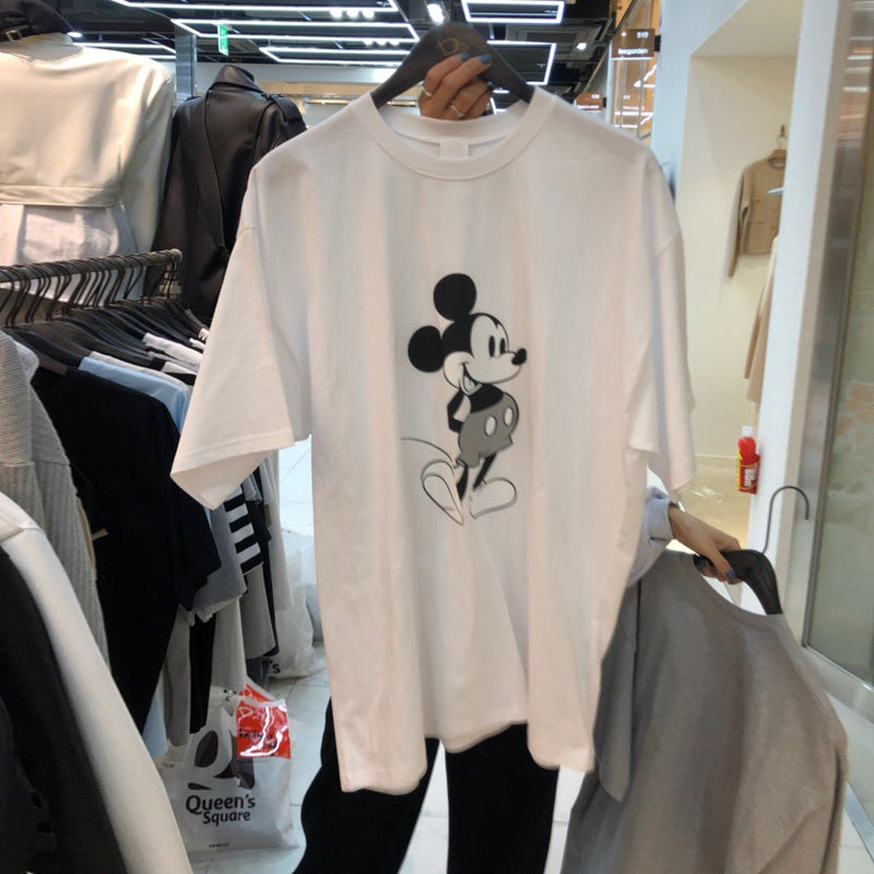 Dame T-shirt med stort Mickey Mouse print og afslappet snit Stilla