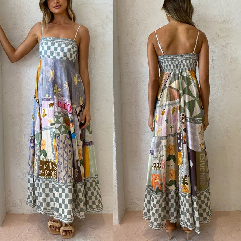 Dame Kunstnerisk Patchwork Maxikjole Stilla