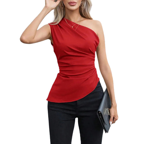 Damer Elegant One-Shoulder Top med Volanger og Asymmetrisk Snit Stilla