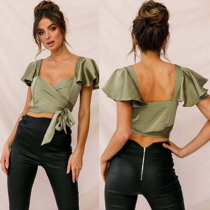 Dame wrap top med rynker Stilla