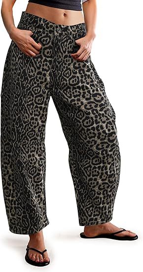Dame brede jeans med iøjnefaldende leopardmønster og høj talje Stilla