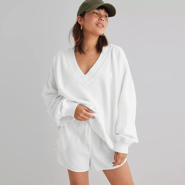 Damer afslappet V-hals sweatshirt med trendy oversized snit Stilla