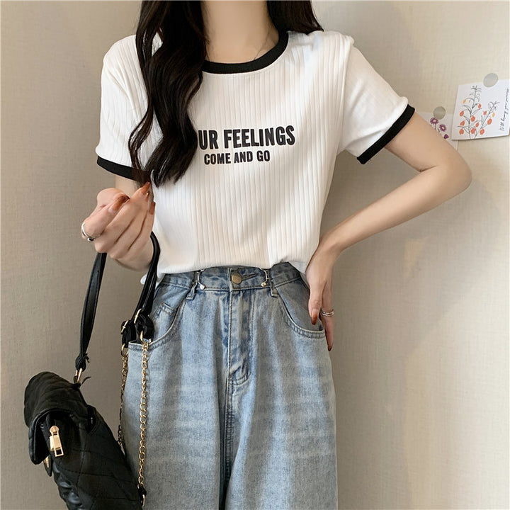 Femme Grafik Ribbet Fritids T-shirt Stilla
