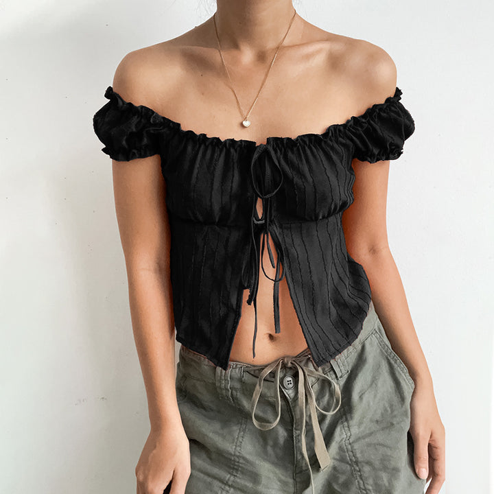 Dame Off-Shoulder Struktur Crop Top Stilla