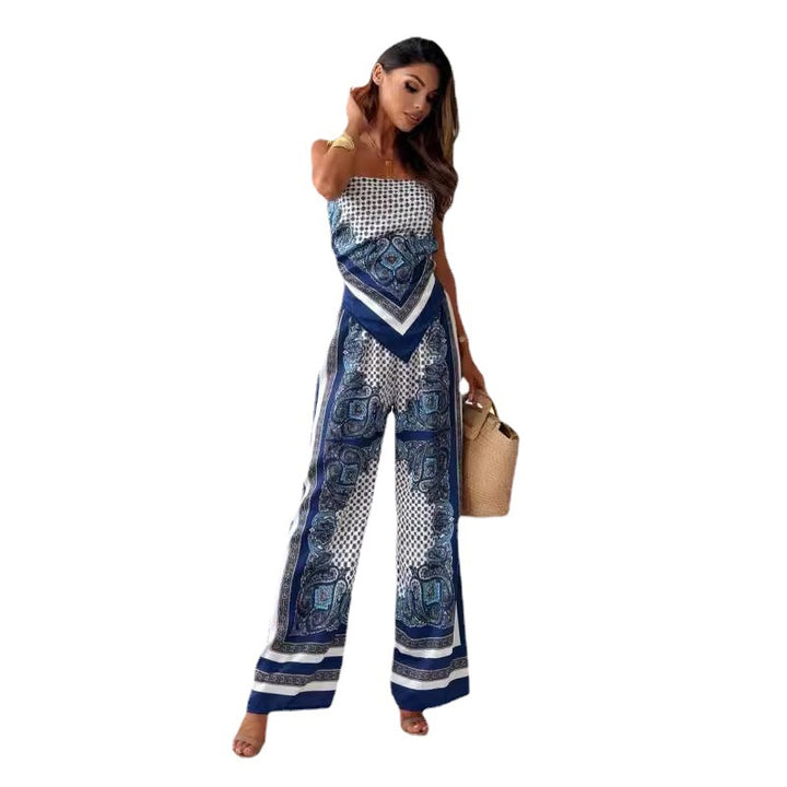 Dame Elegant Trykt Bredbenet Jumpsuit Stilla