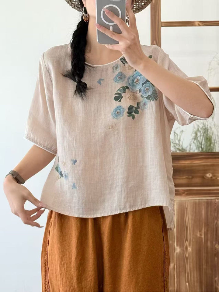 Femme Floral Print Afslappet Pasform Top Stilla