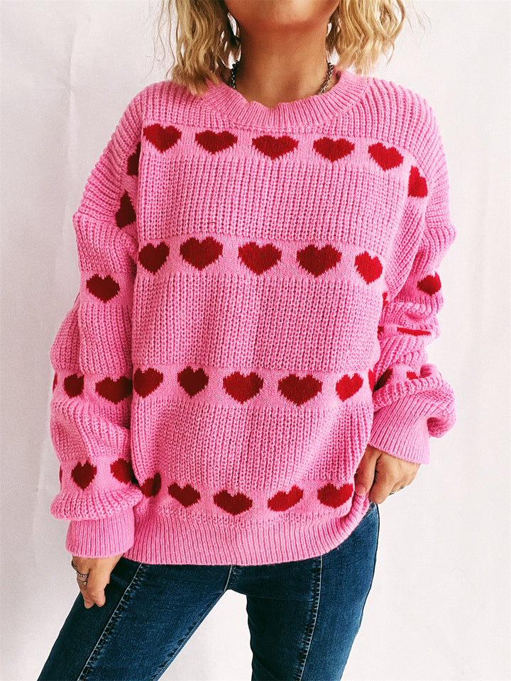 Kvinders hyggelige sweater med romantisk hjerte mønster Stilla