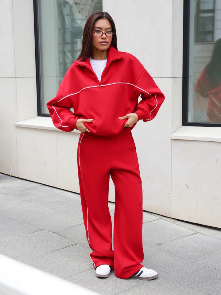 Kvindernes sporty fritid loungewear sæt med høj krave og lynlås Skovae