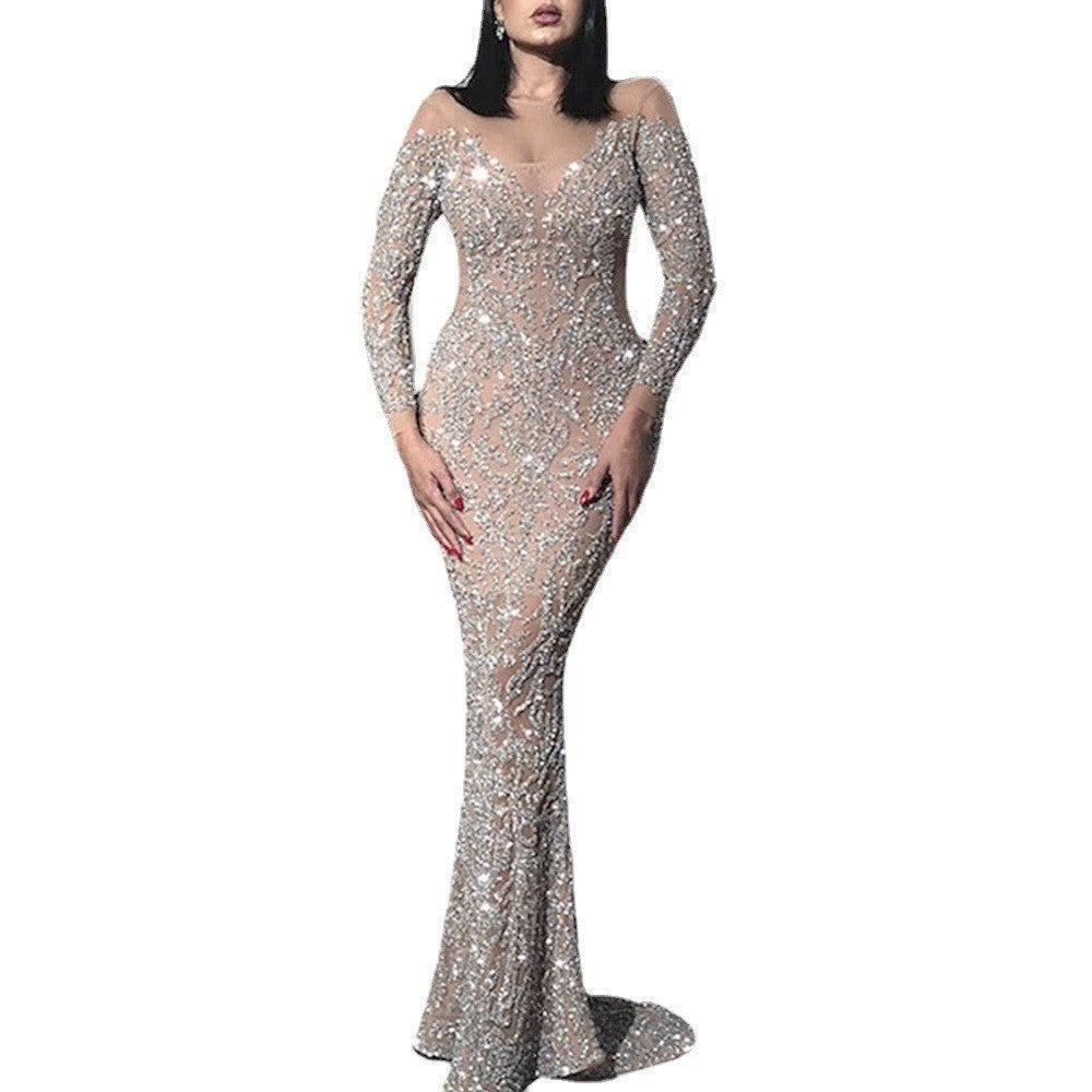 Dame Elegant Spidskjole med glamorøst glimmer og tætsiddende snit Stilla