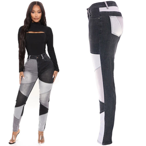 Damer Mode Skinny Jeans i kreativ patchwork-design med høj talje Stilla