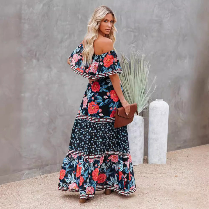 Damer Off-Shoulder Floral Maxi Kjole med Flæsedetalje Stilla