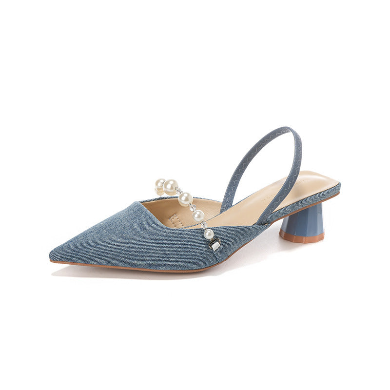 Dame Slingback-pumper med spids tå og perle-stropdetalje Stilla