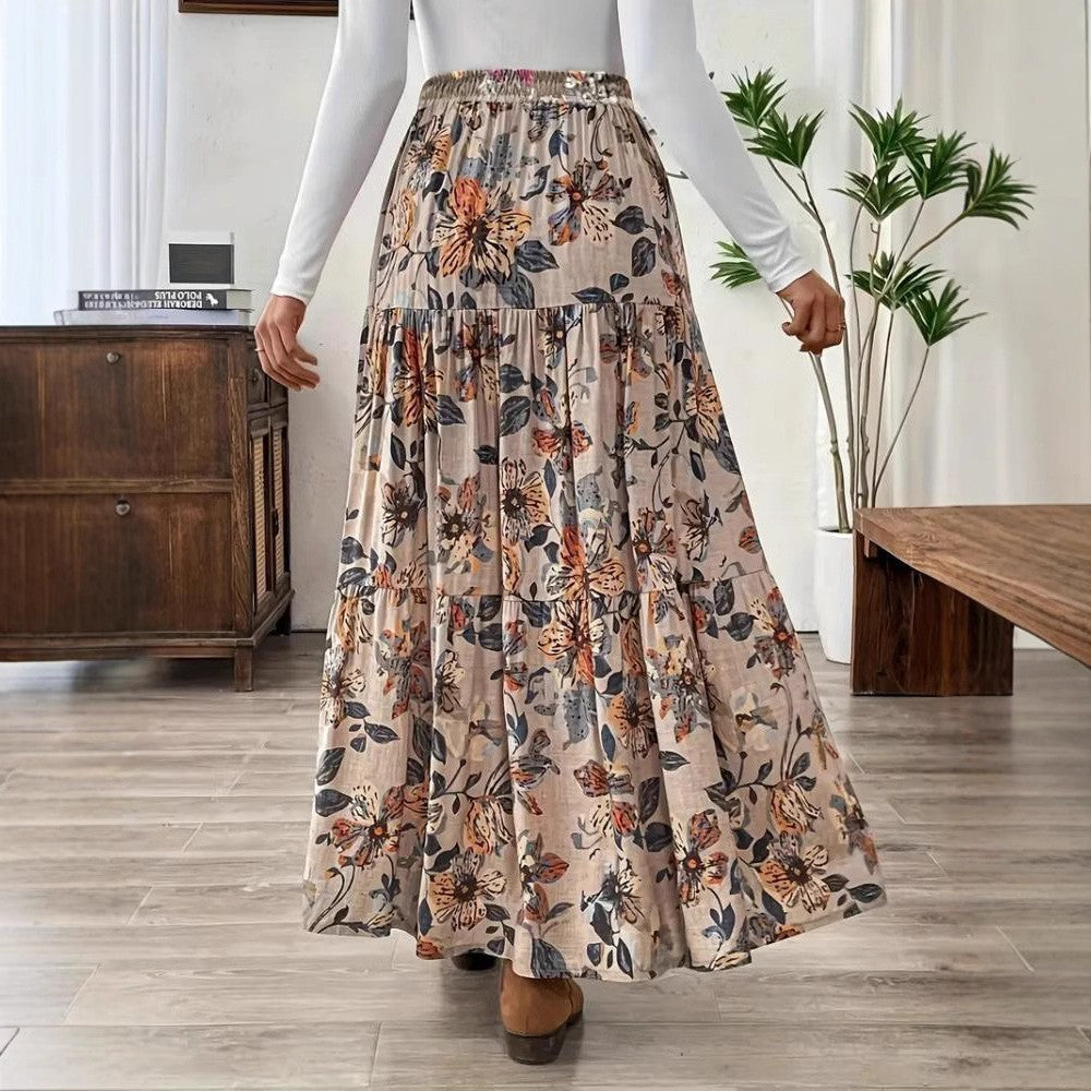 Dame Maxiskørt med kvalitets blomsterdesign og voluminøs snit Stilla