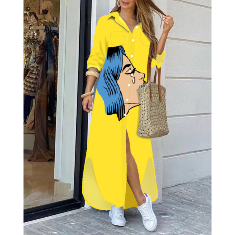 Femme bohemisk-inspireret knap maxi kjole med sideslids Stilla