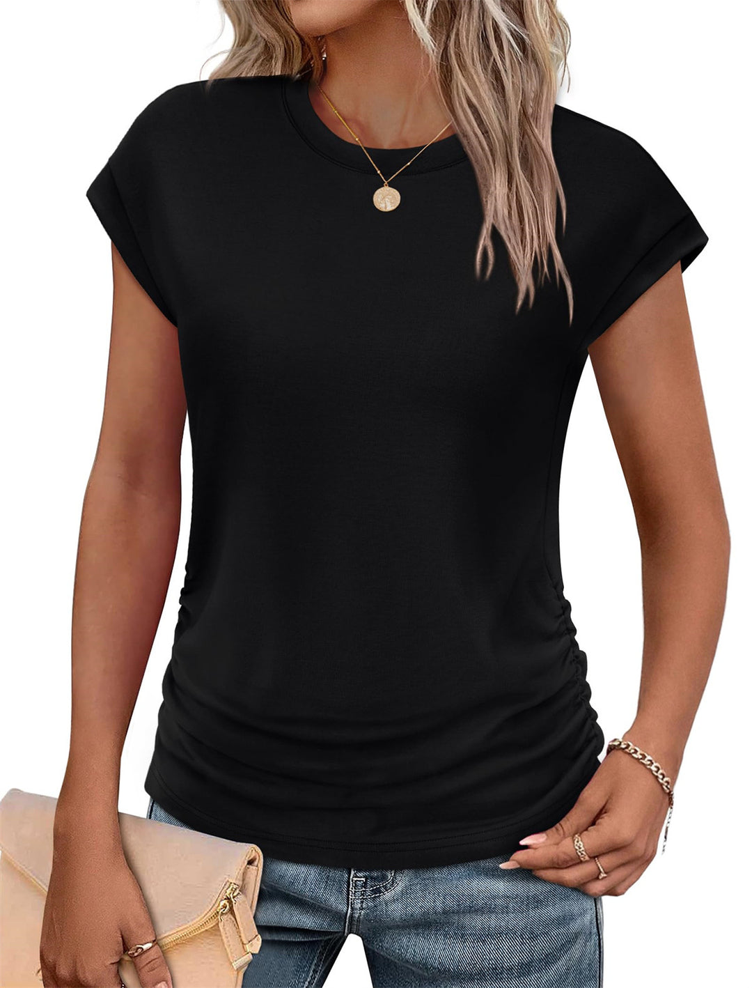 Dame afslappet T-shirt med rynke Stilla