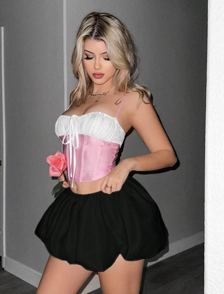 Dame romantisk Crop-Top med volanter og let udstillet nederdel Skovae