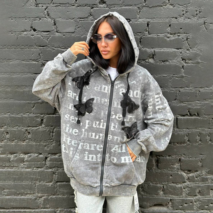 Kvinders oversized hoodie-jakke med unikt print Stilla