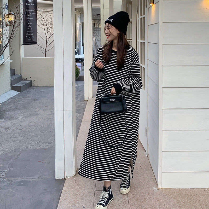 Dame Casual Oversized Stribet Midi Kjole Stilla