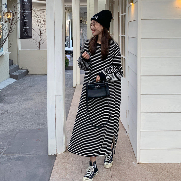 Dame Casual Oversized Stribet Midi Kjole Stilla