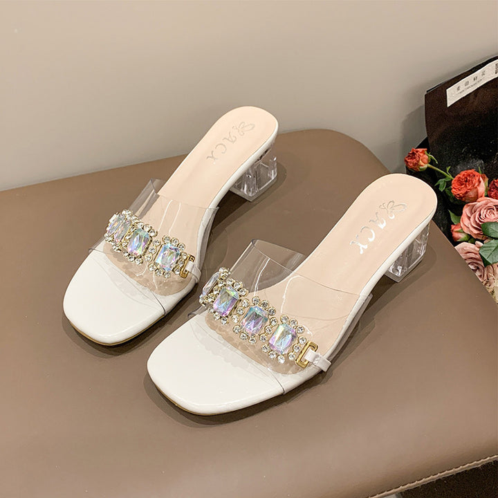 Dame glamourøse plateau-sandaletter med gennemsigtigt remdesign og funkende krystaludsmykninger Stilla