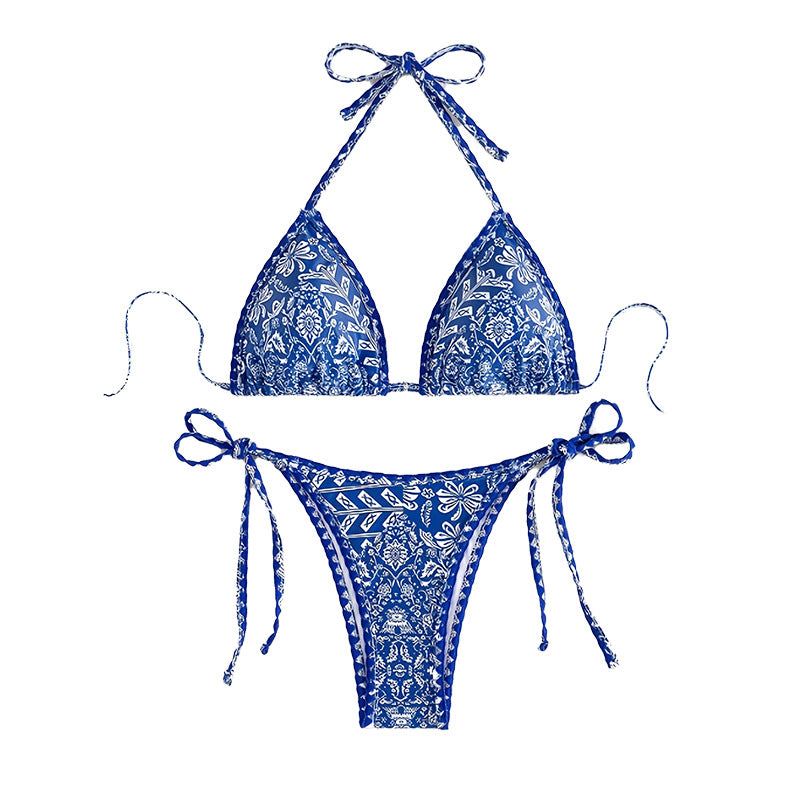 Dame Triangel-Bikini med legende blomsterprint og snore Stilla