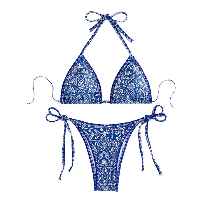 Dame Triangel-Bikini med legende blomsterprint og snore Stilla