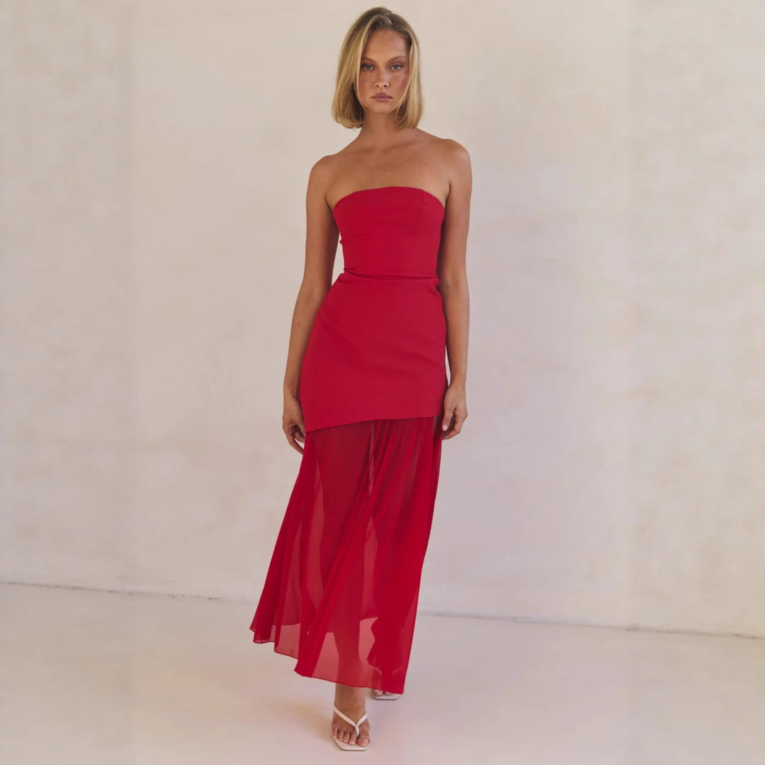 Kvinders elegante bandeau maxi kjole med svævende chiffon nederdel og kropsnær bodice