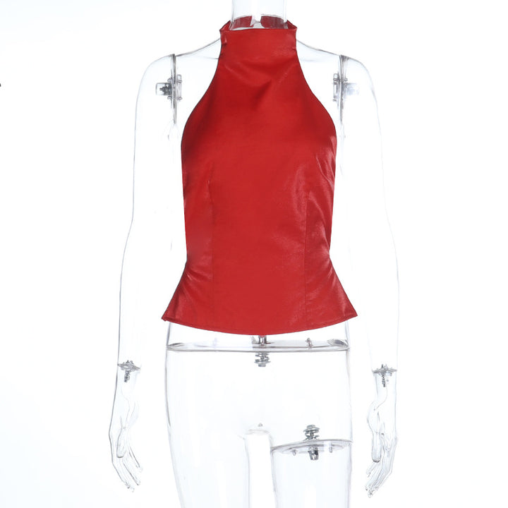 Dame moderne Crop-Top med ståkrave og sidelange cut-outs Skovae