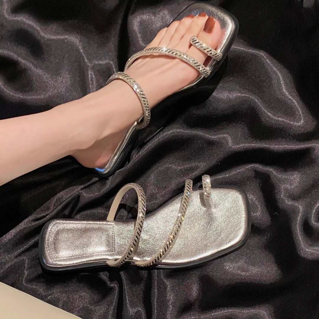 Dame Elegant Rhinestone Rem Slide Sandaler Stilla