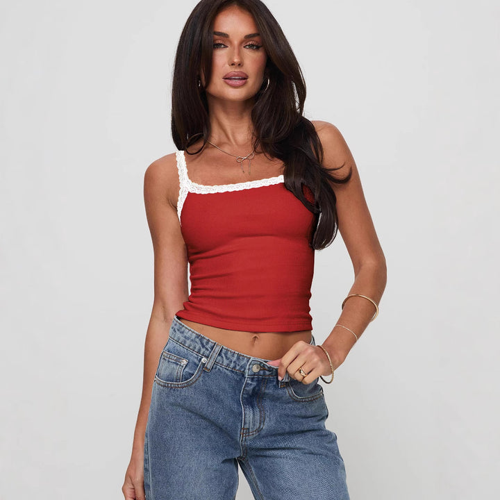 Dame Fine rib Top med spidse detaljer Stiila